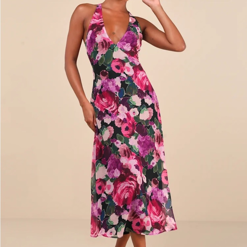 Lulu's Floral Midi Dress - Pink and Purple